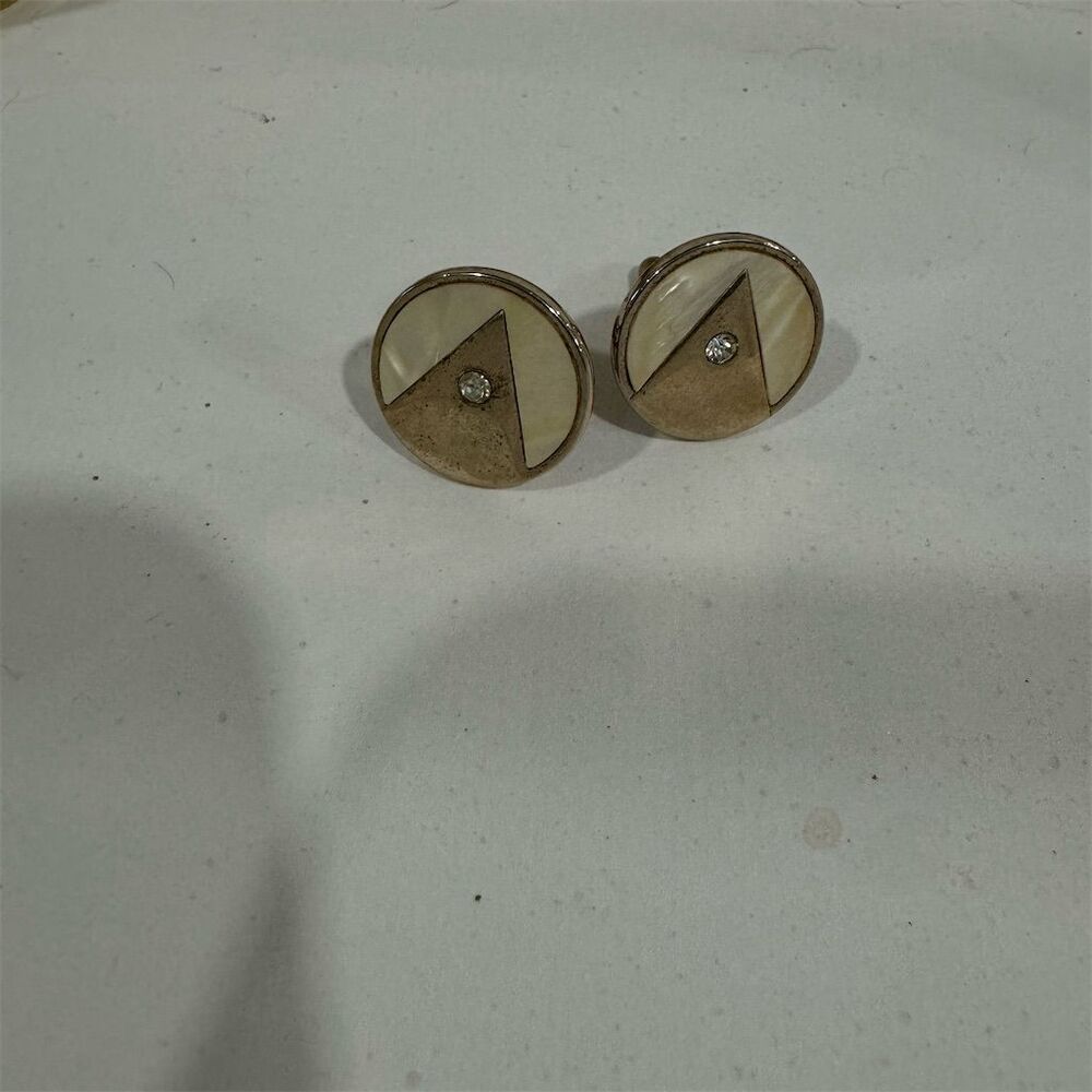 Vintage Swank Geometric Gold Tone Cufflinks w/ Mother of Pearl Inlay